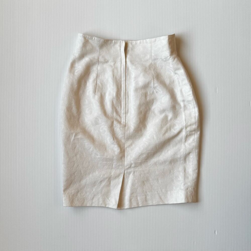 Vtg 90s Ivory Cotton Jacquard Pencil Skirt Italian IT40 US4 Bridal Euro Summer - Picture 12 of 16